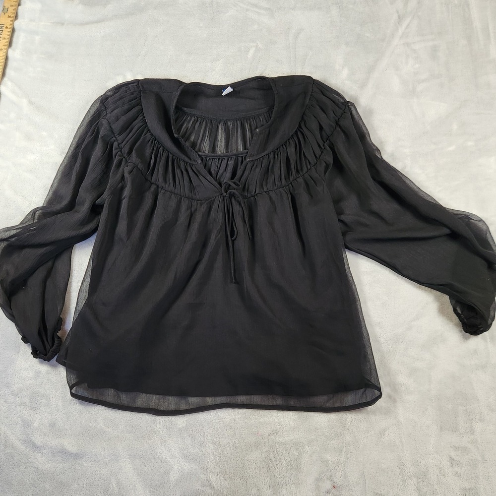 Old Navy Women's M Sheer Black Long SLV‎ Boho Whimsigoth Witchy Peasant Blouse